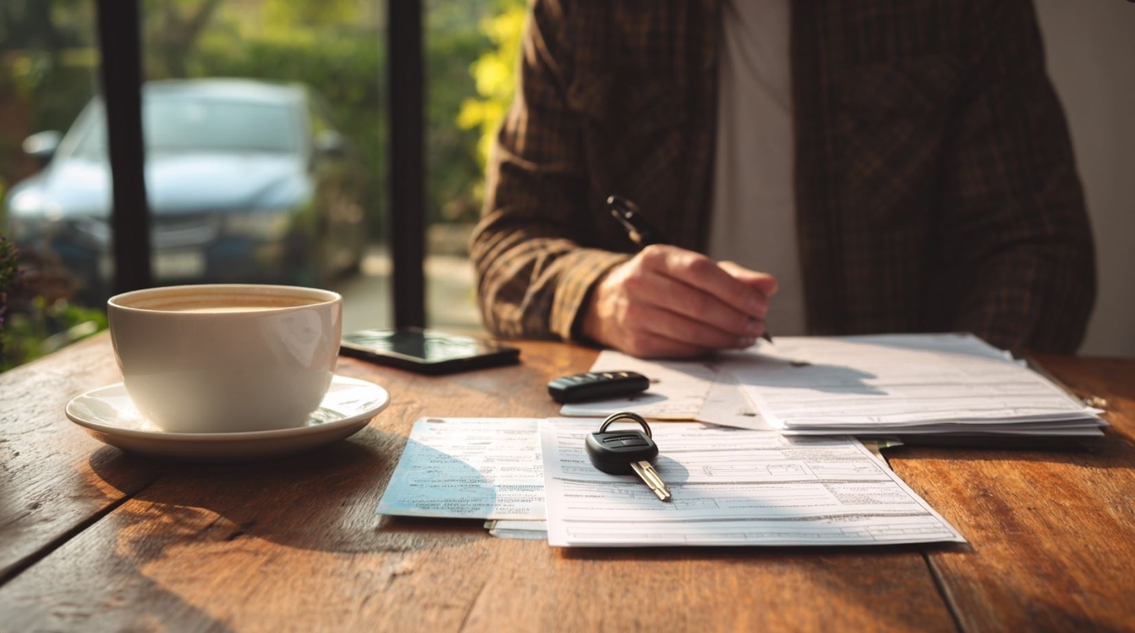 persoon die autopapieren controleert