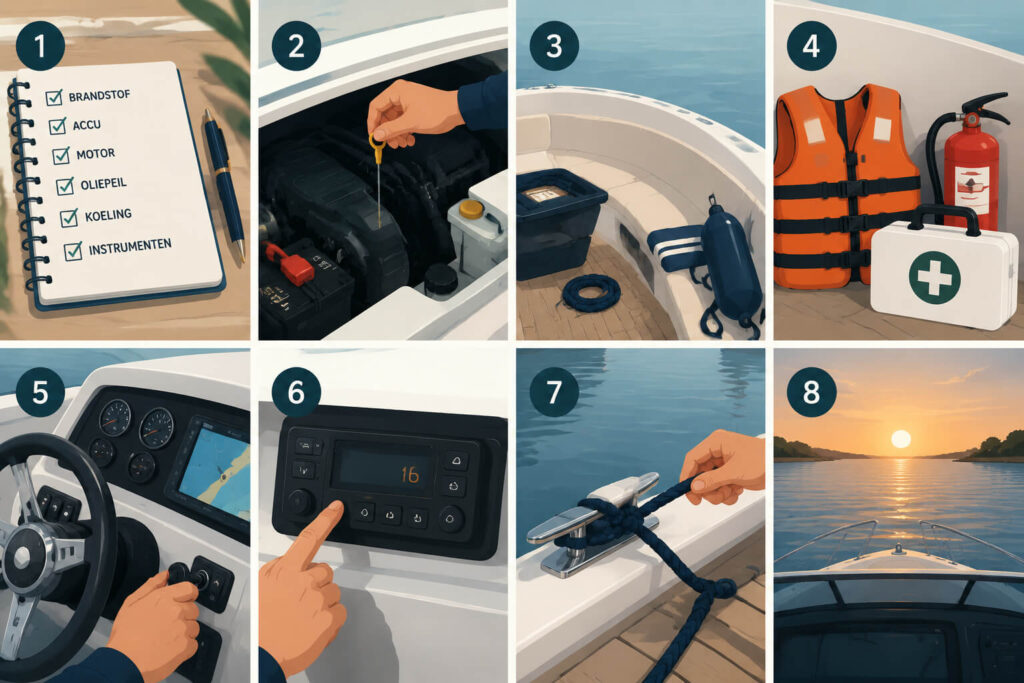 Stappenplan voor bootcontrole en jacht schoonmaken vóór vertrek op het water