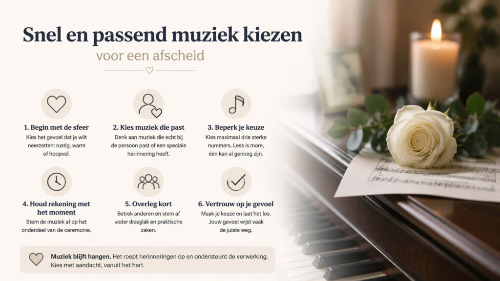 Overzicht met stappen voor muziek kiezen afscheid tijdens een ceremonie