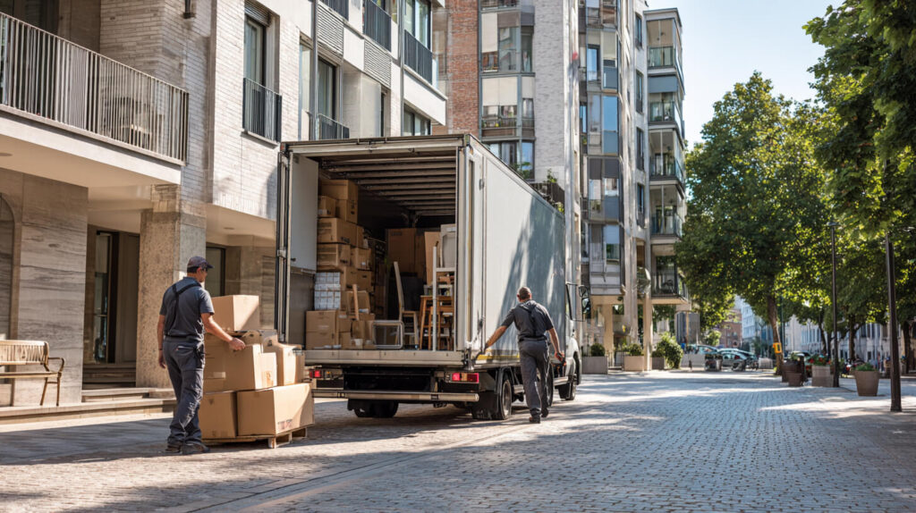 Verhuiswagen in stedelijke omgeving tijdens een verhuizing met verhuisbedrijf Zoetermeer