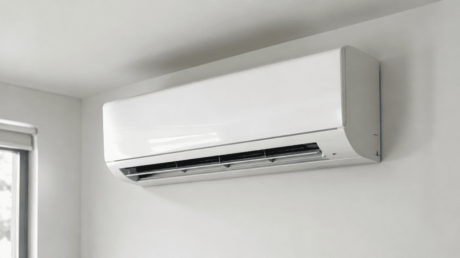 Een airco aan de muur naast een raam