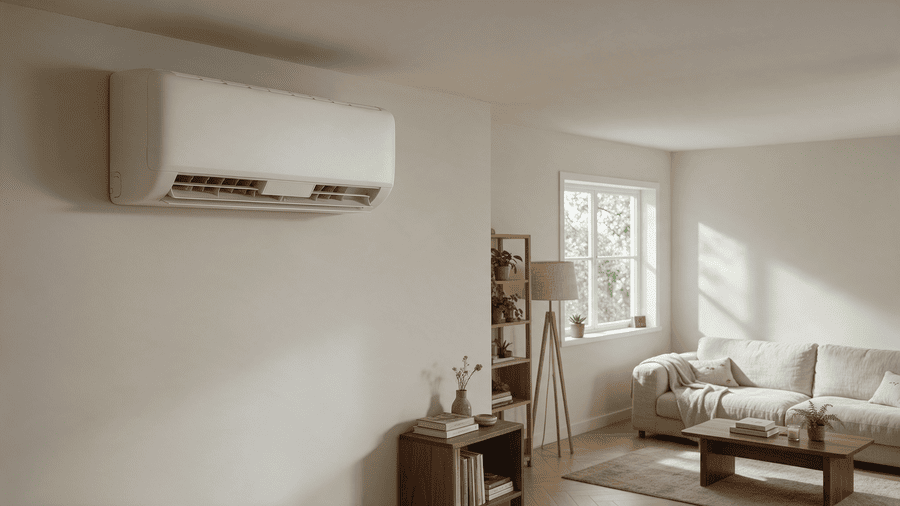Een airco aan de muur van een woonkamer