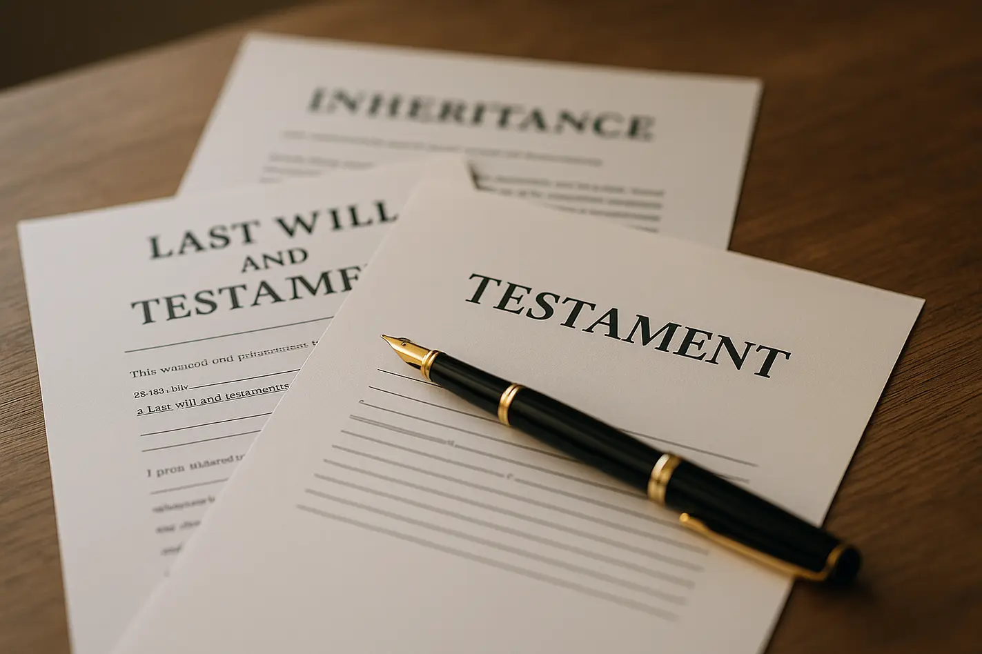 Erfenis aanvaarden checken: juridische documenten en testament op bureau