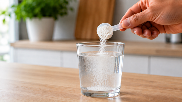 creatine wordt met schepje in water gegooid
