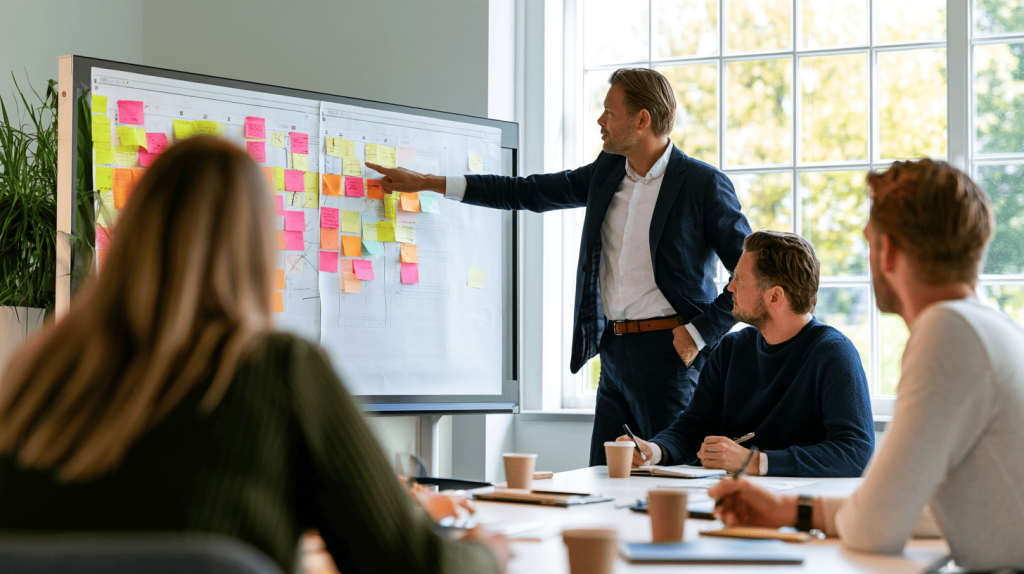 office manager bespreekt de weekplanning met collega's